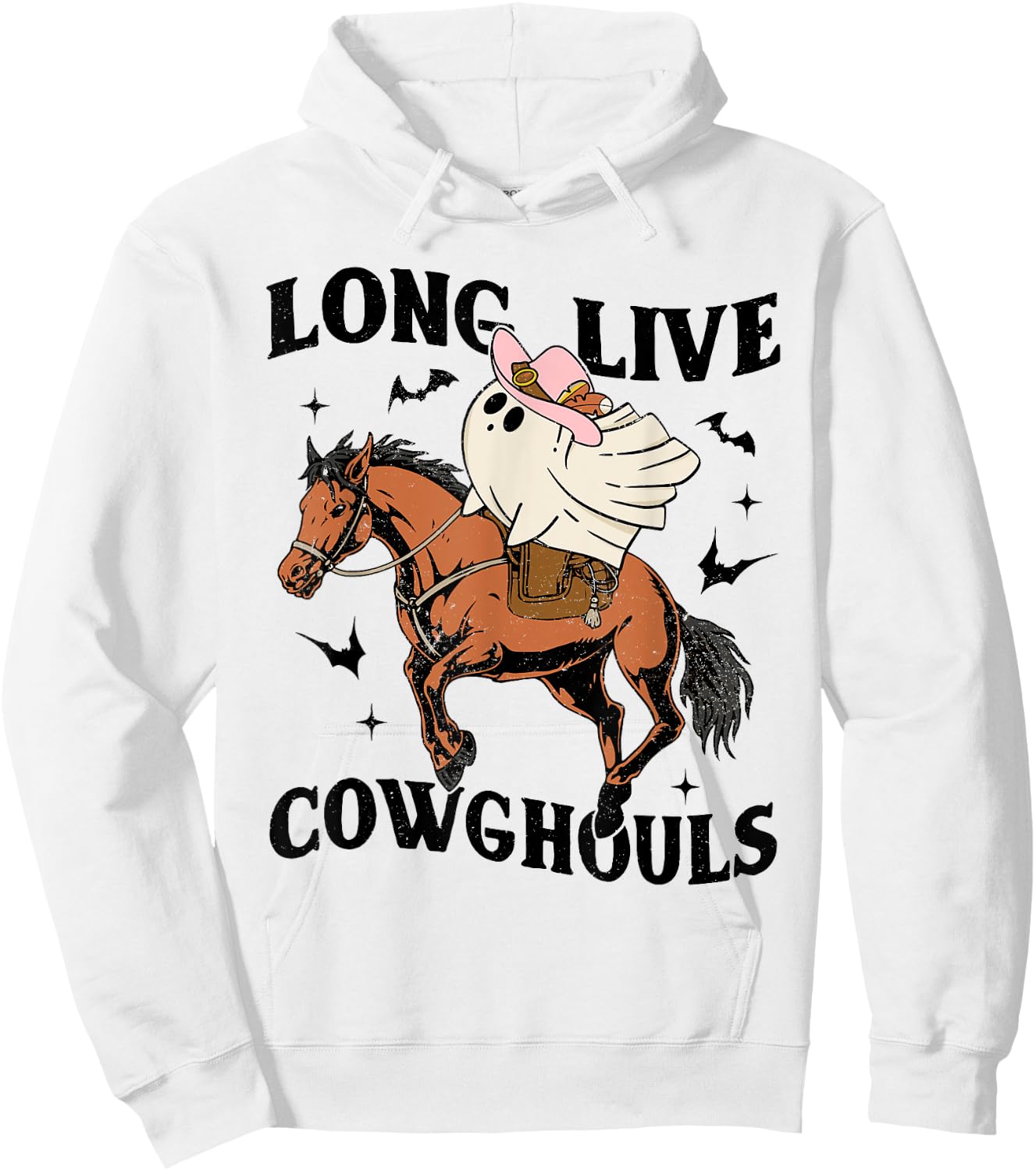Long Live Cowghouls Halloween Cowboy Ghost Riding Horse Hoodie - Hoodie | White