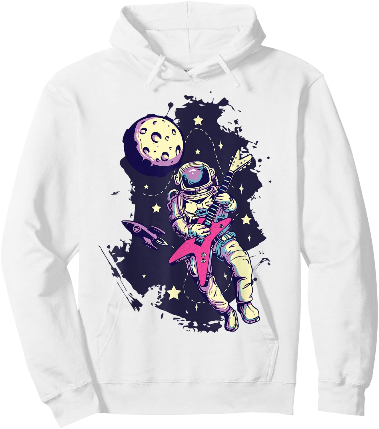 Space Rockstar Astronaut Bass Guitar Cosmic Guitar Band Hoodie - Hoodie | White