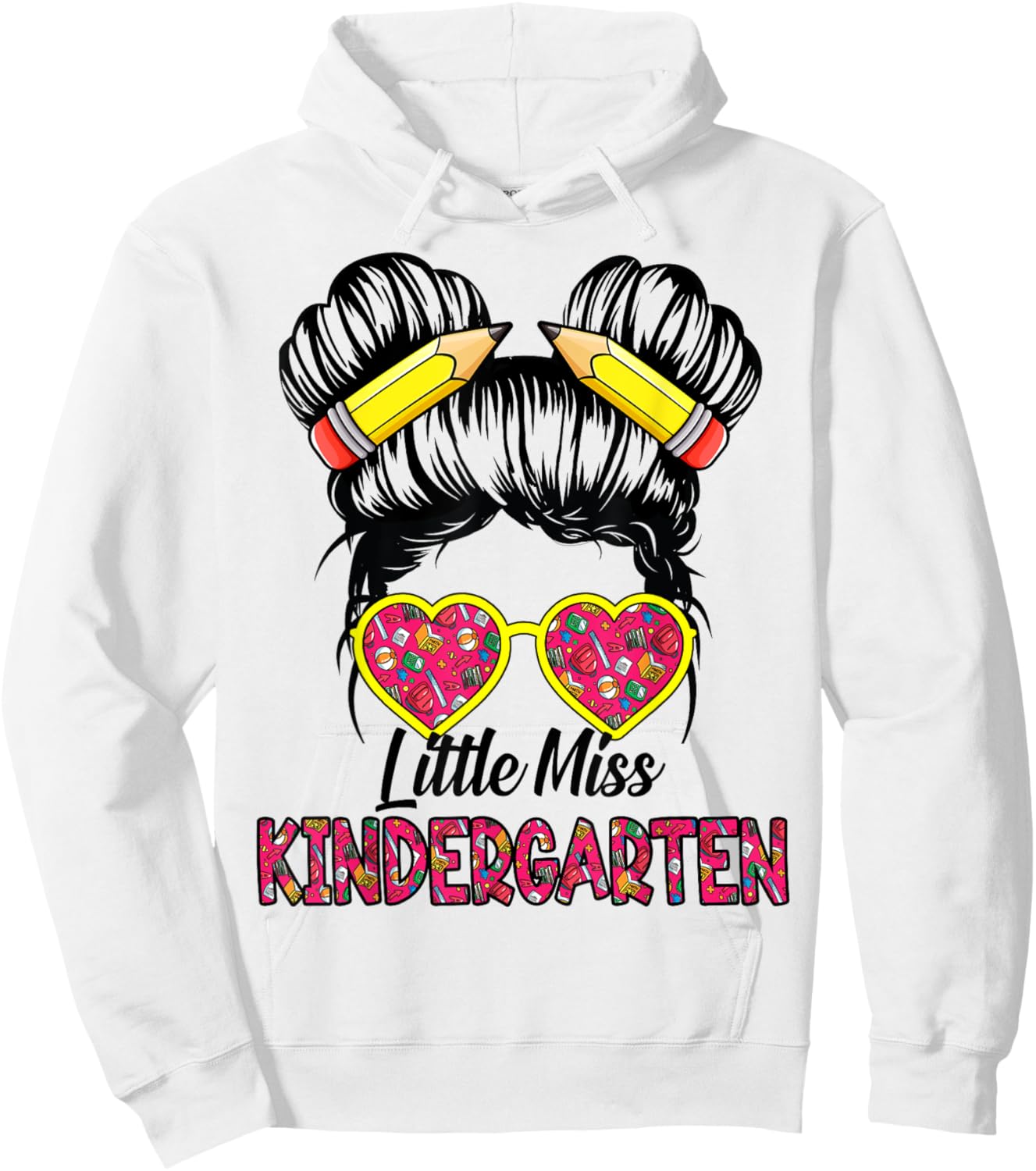 Little Miss Kindergarten Back To School Messy Bun Kids Girls Hoodie - Hoodie | White