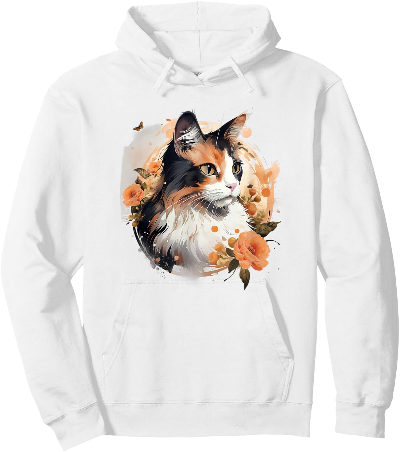 Girls Kids Floral Beautiful Flowers Calico Cat Lover Hoodie - Hoodie | White