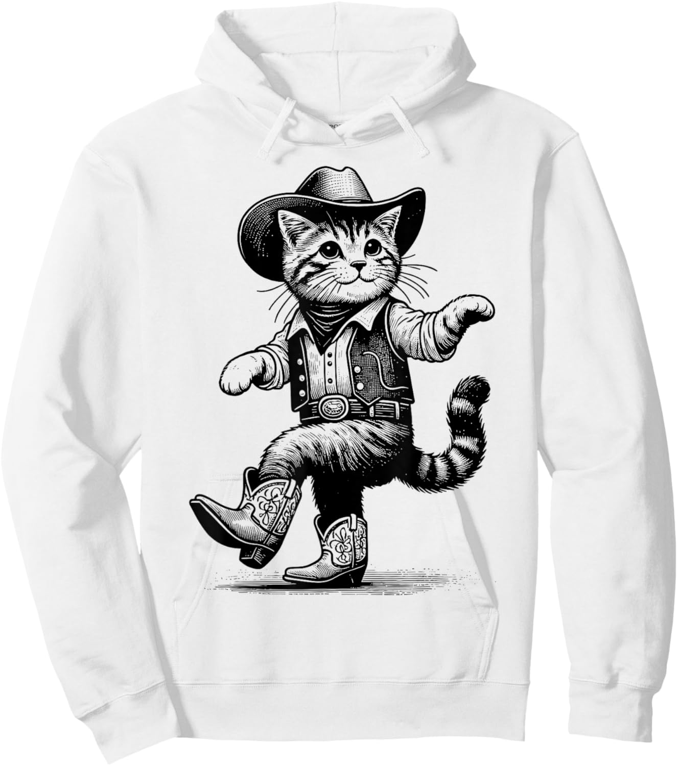 Cat With Cowboy Hat & Boots Cowgirl Western Country Hoodie - Hoodie | White