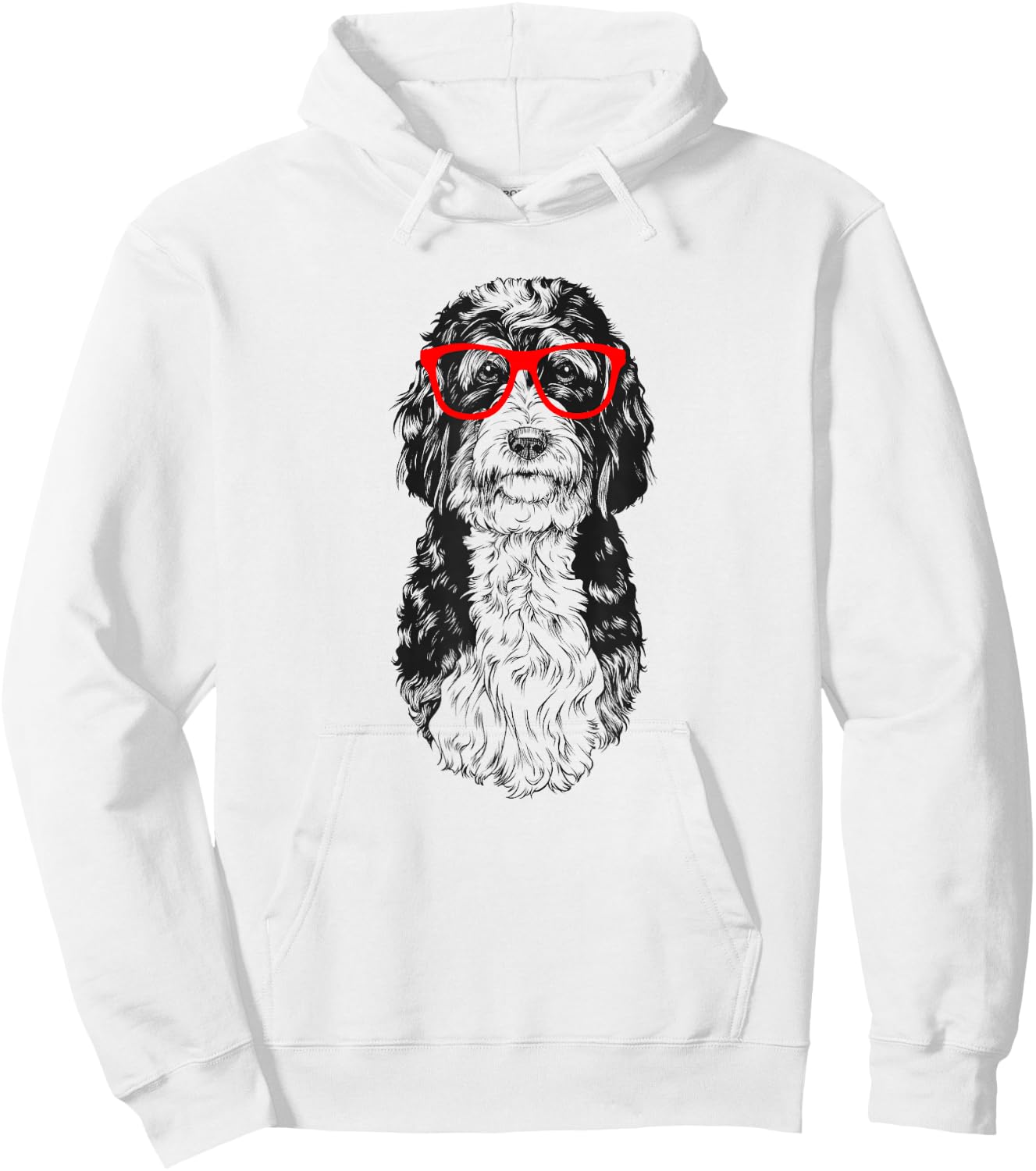 Bernedoodle in Red Glasses Nerd Doodle Dog Hoodie - Hoodie | White