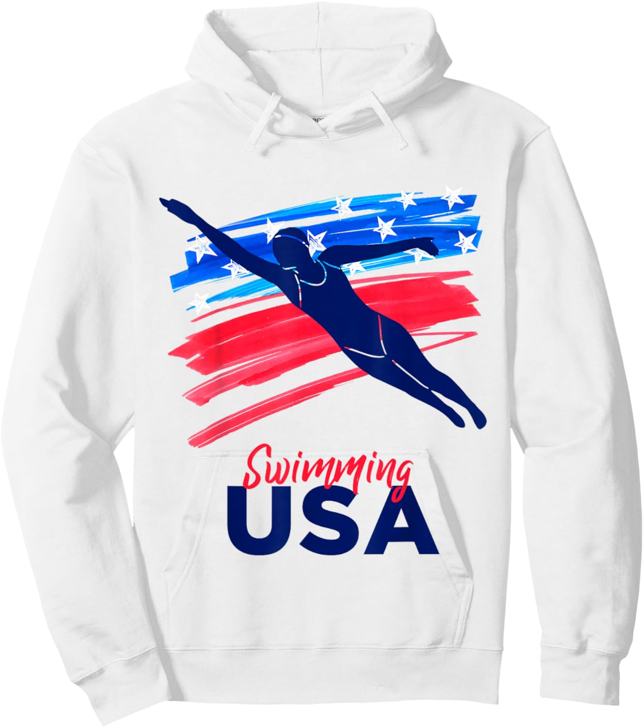 Swimming Support Team Flag USA Pool Swimmer American Hoodie - Hoodie | White