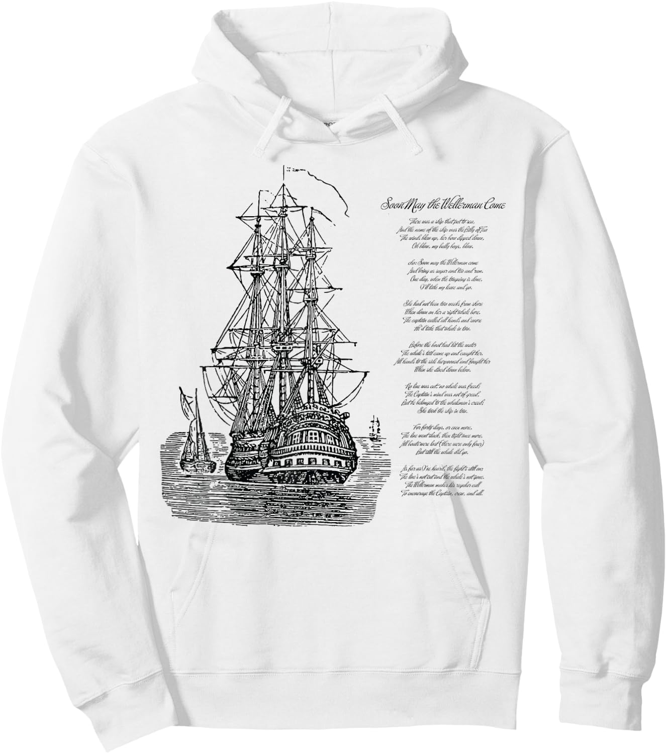 Wellerman Song with Vintage Ship, Sea Shanty Design Hoodie - Hoodie | White