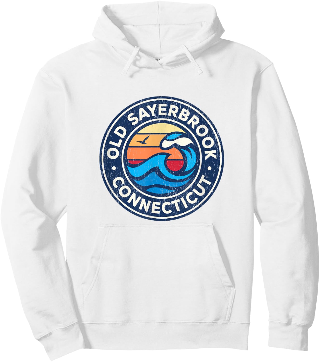 Old Sayerbrook Connecticut CT Vintage Nautical Waves Design Hoodie - Hoodie | White