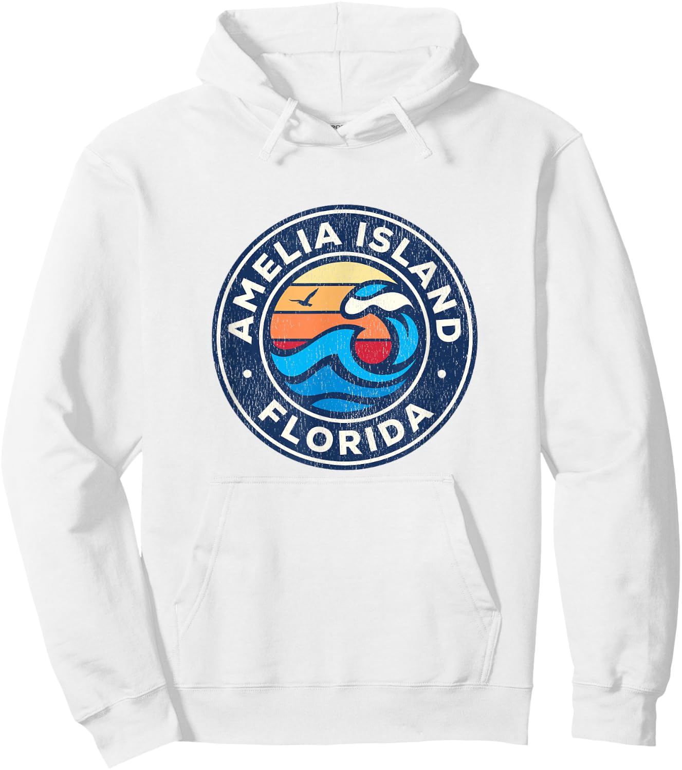 Amelia Island Florida FL Vintage Nautical Waves Design Hoodie - Hoodie | White