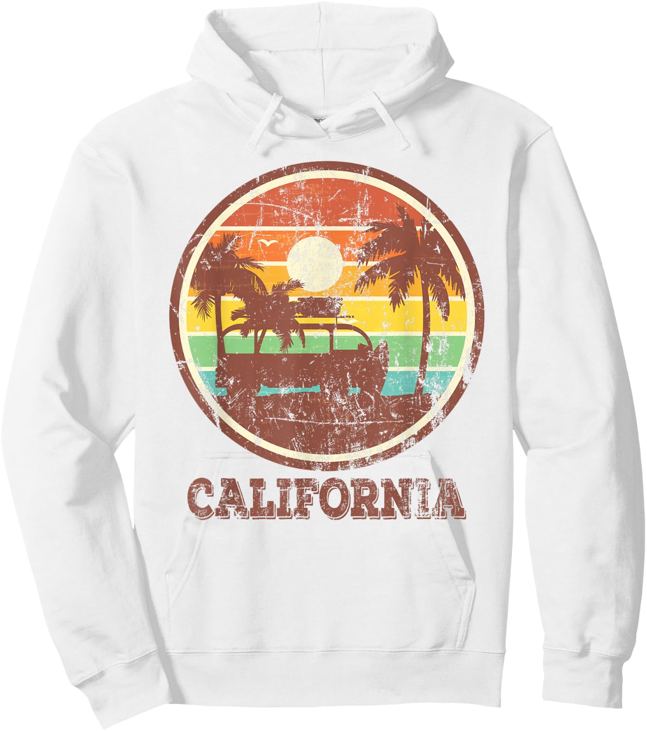 Retro Surf Vintage Sunset Van Surfer Distressed Surfing Hoodie - Hoodie | White