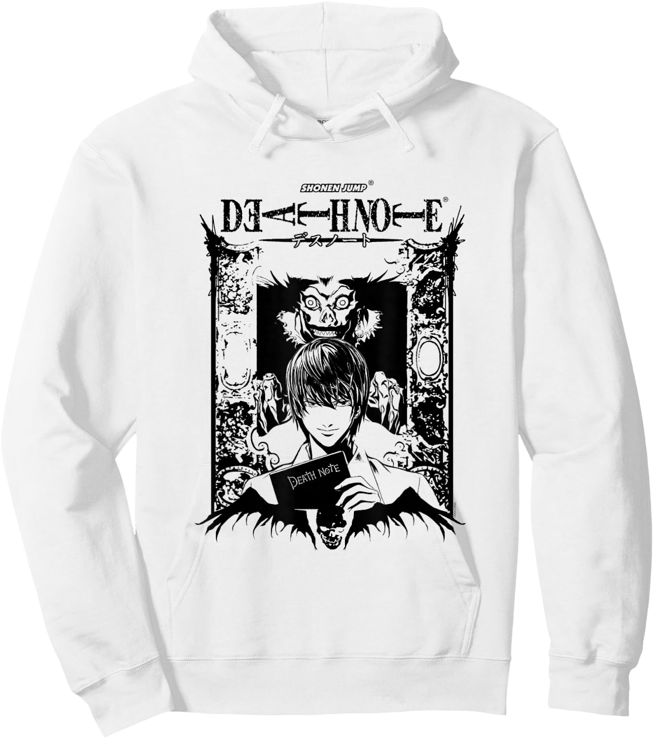 Death Note Light and Ryuk in Ornate Frame Anime Hoodie - Hoodie | White