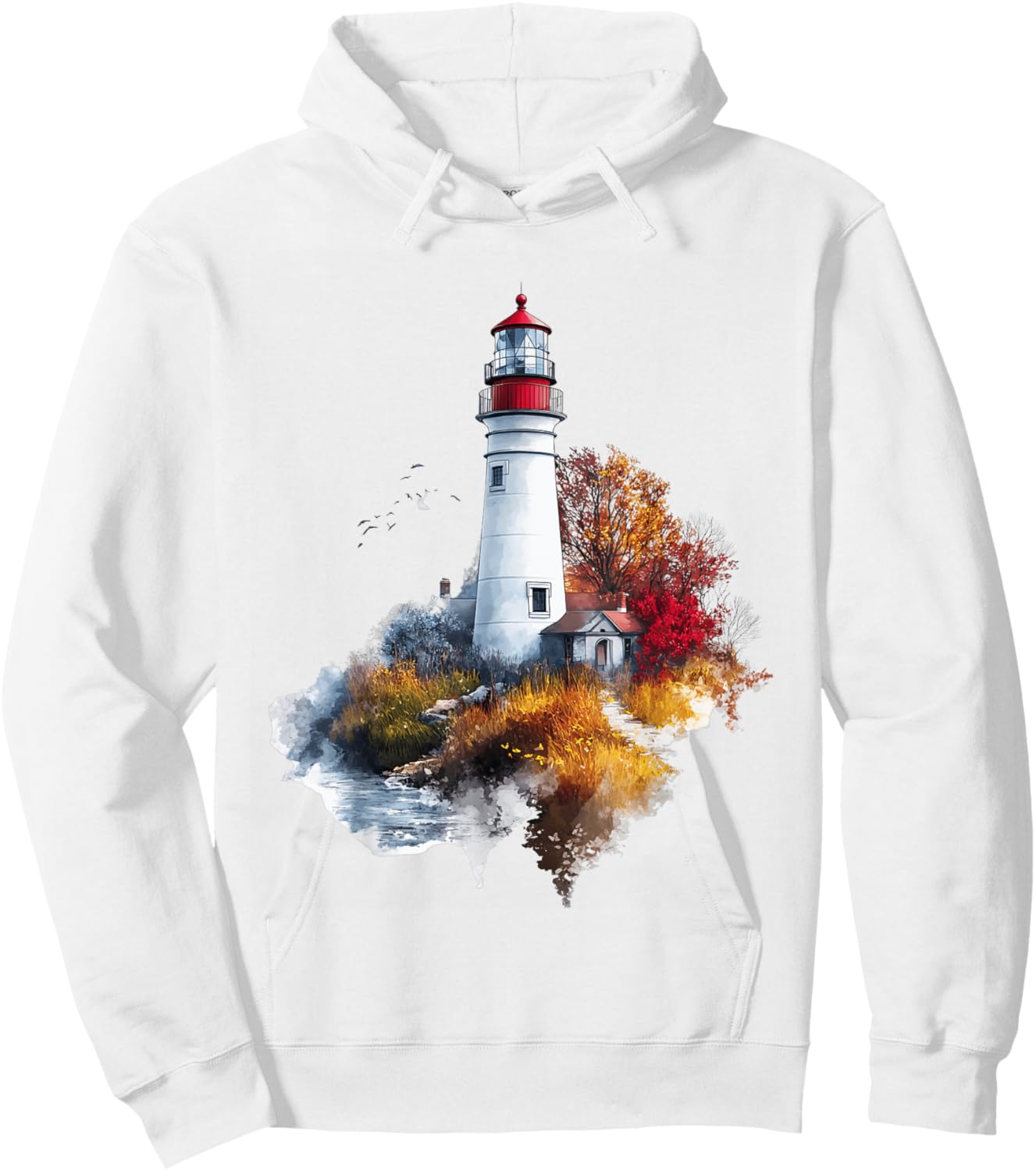 Scenic Lighthouse in Autumn Landscape Hoodie - Hoodie | White