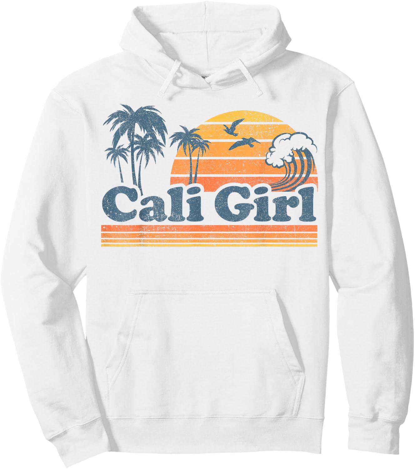 Cali Girl California Beach Summer Vacation Vintage 70s Retro Hoodie - Hoodie | White