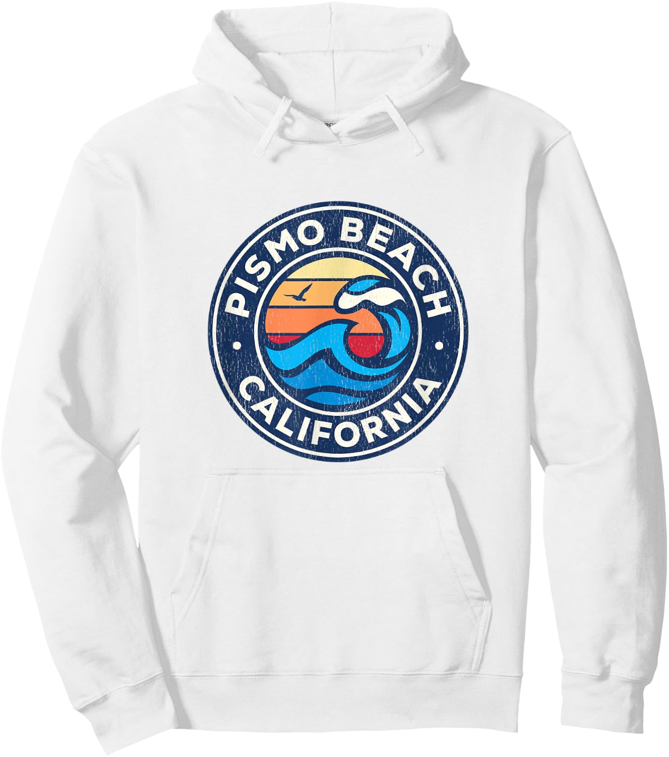 Pismo Beach California CA Vintage Nautical Waves Design Women Kids Hoodie - Hoodie | White