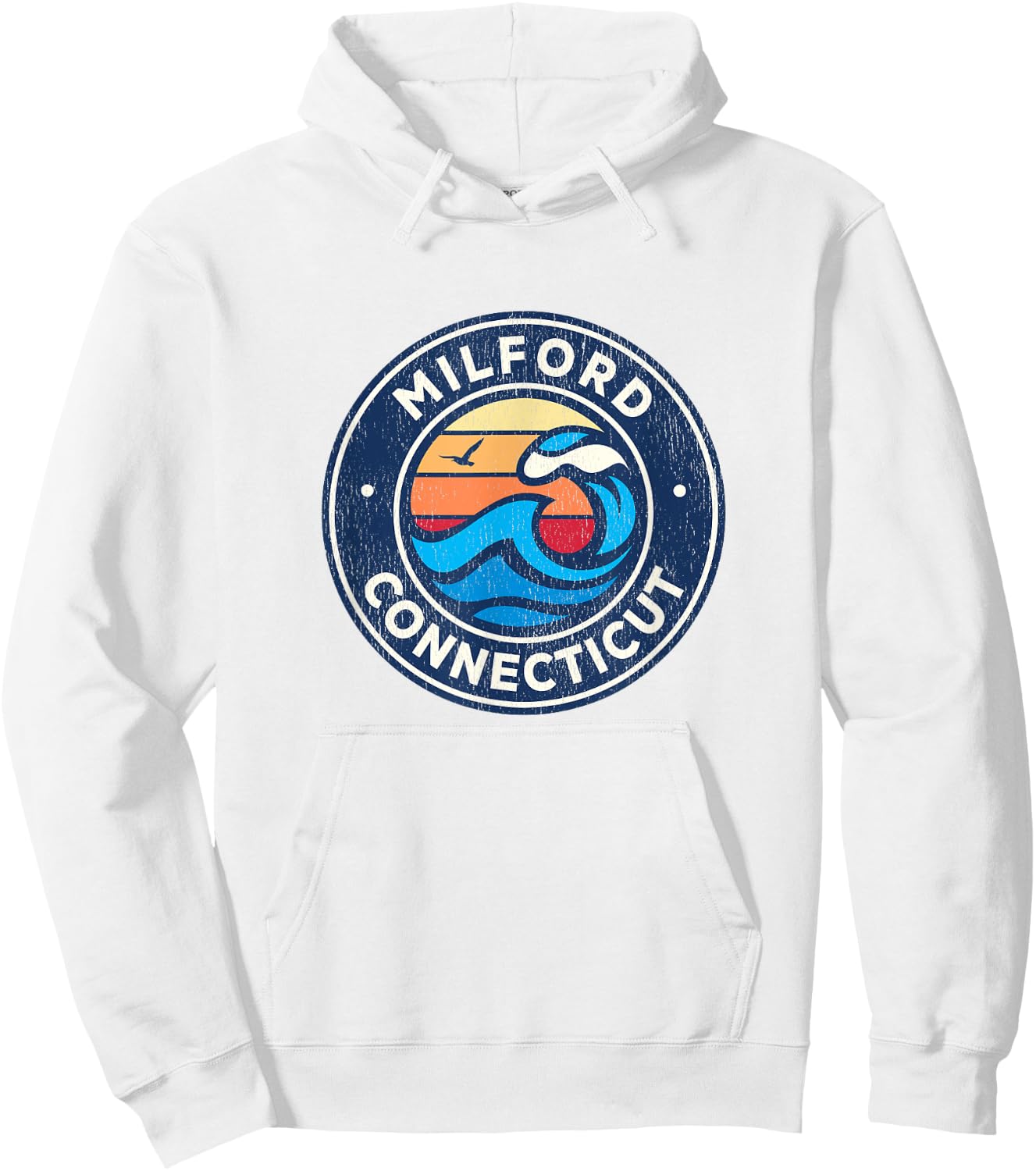Milford Connecticut CT Vintage Nautical Waves Design Hoodie - Hoodie | White