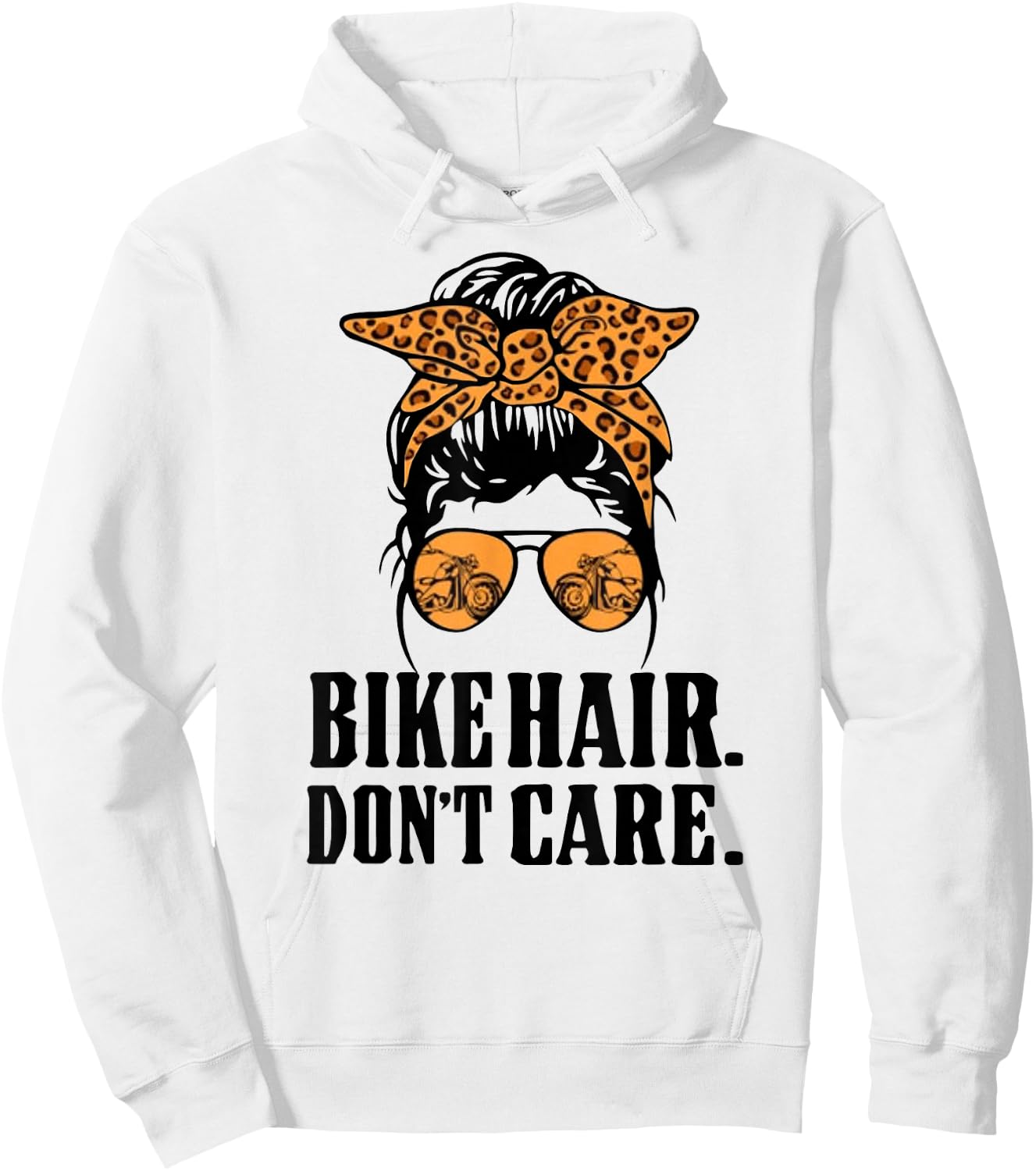Bike Hair Don't Care Leopard Motorcycle Messy Bun Biker Life Hoodie - Hoodie | White