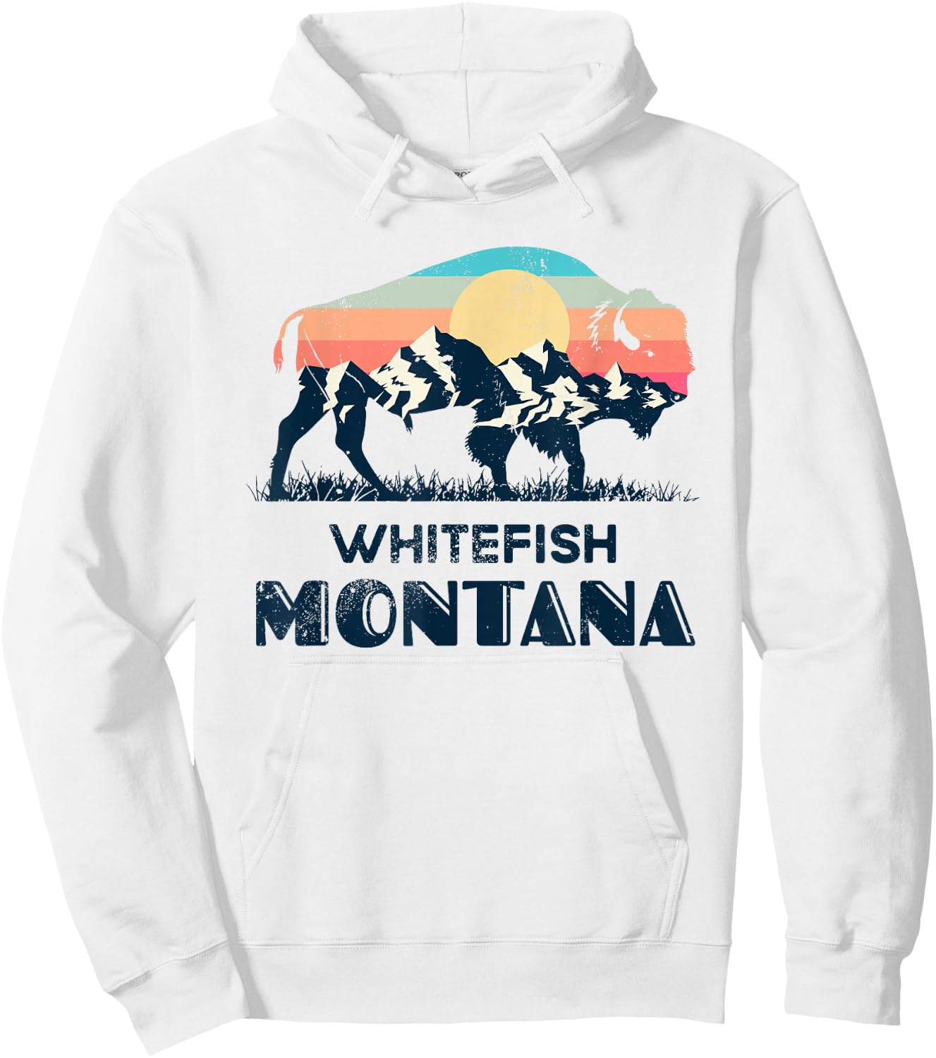Whitefish Montana Vintage Hiking Bison Nature Hoodie - Hoodie | White