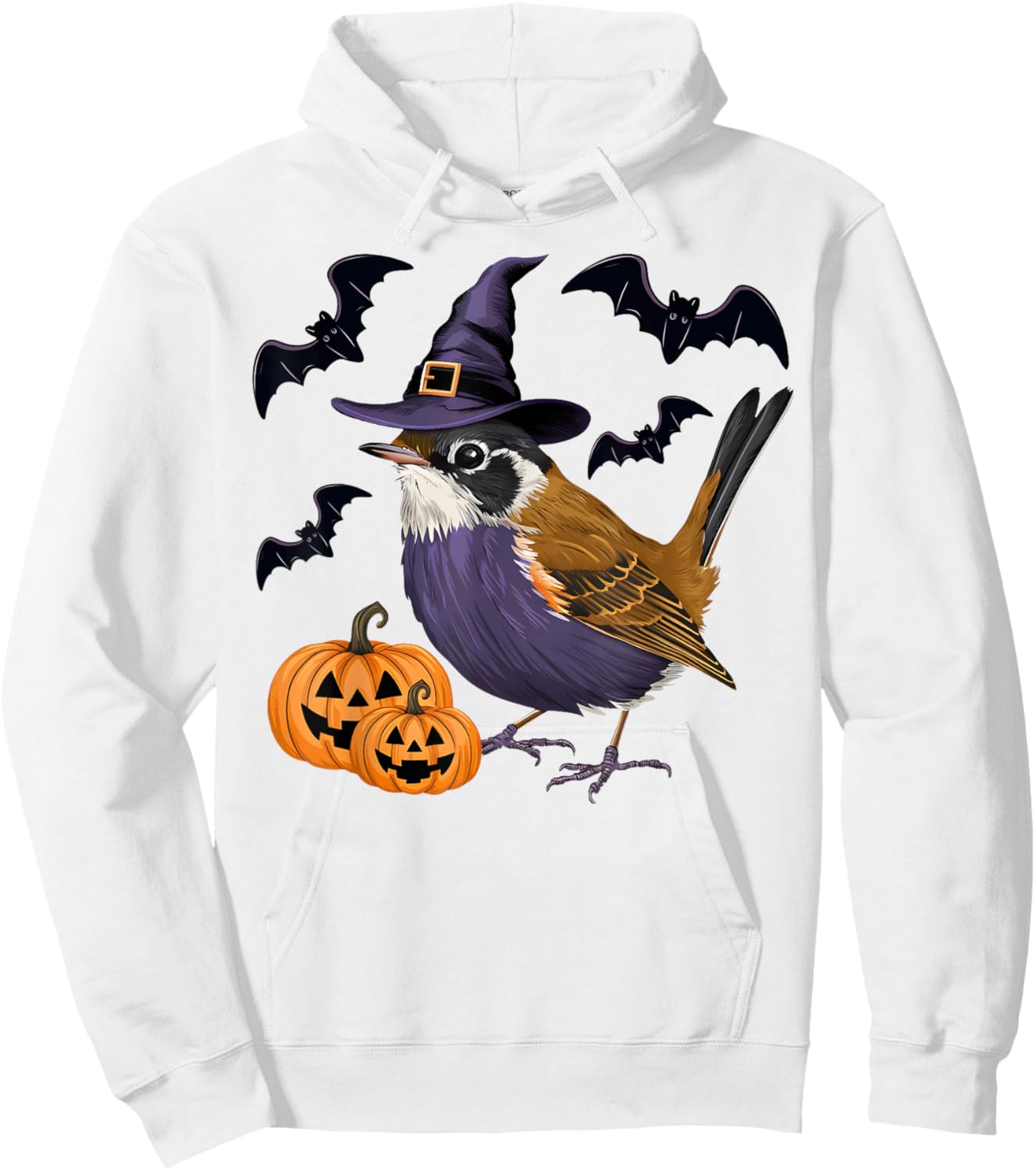 Funny Wren Bird Halloween Costume Scary Pumpkin Bat Witch Hoodie - Hoodie | White