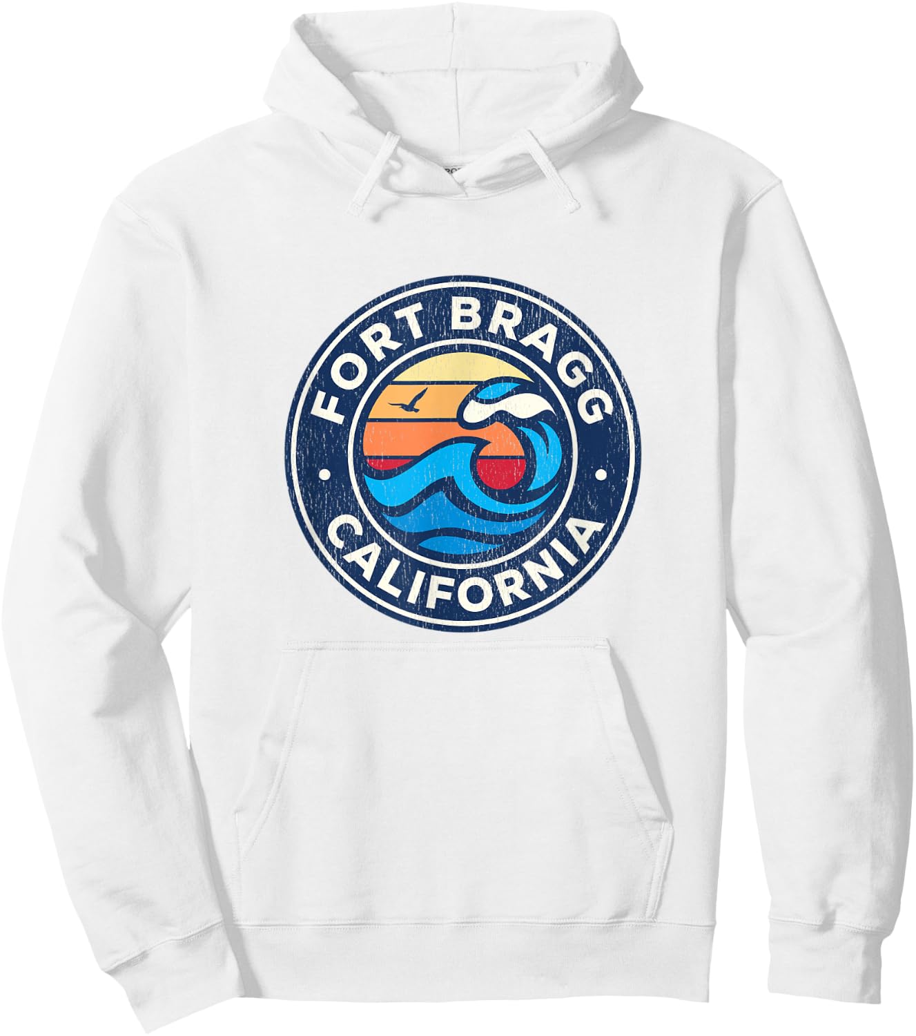 Fort Bragg California CA Vintage Nautical Waves Design Hoodie - Hoodie | White