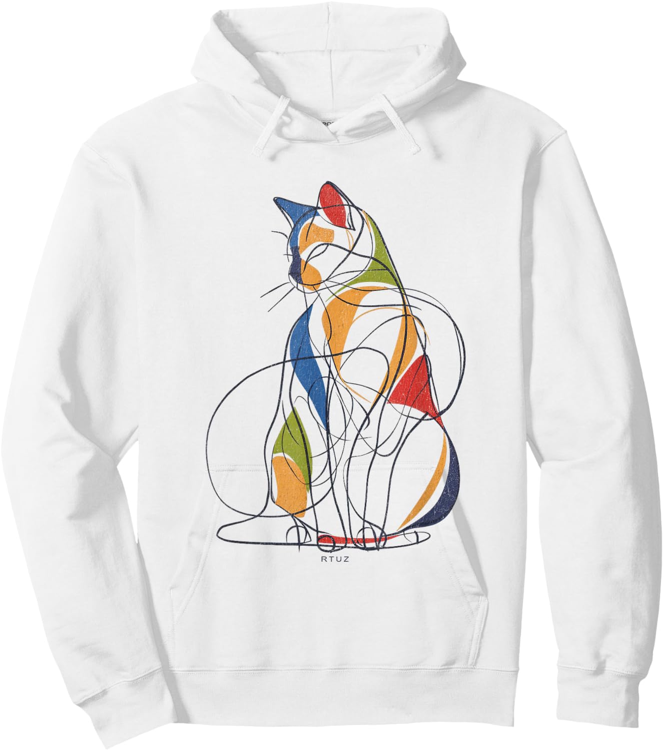 Minimalist Cat Outline Drawing One-Line Minimalism Cat Men Women Kids Hoodie - Hoodie | White