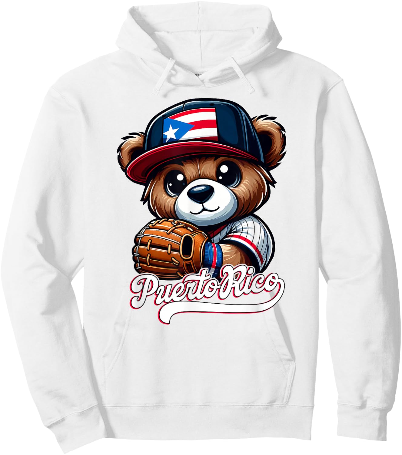 Puerto Rico Baseball Teddy Bear Boricua Jersey Kids Adults Hoodie - Hoodie | White