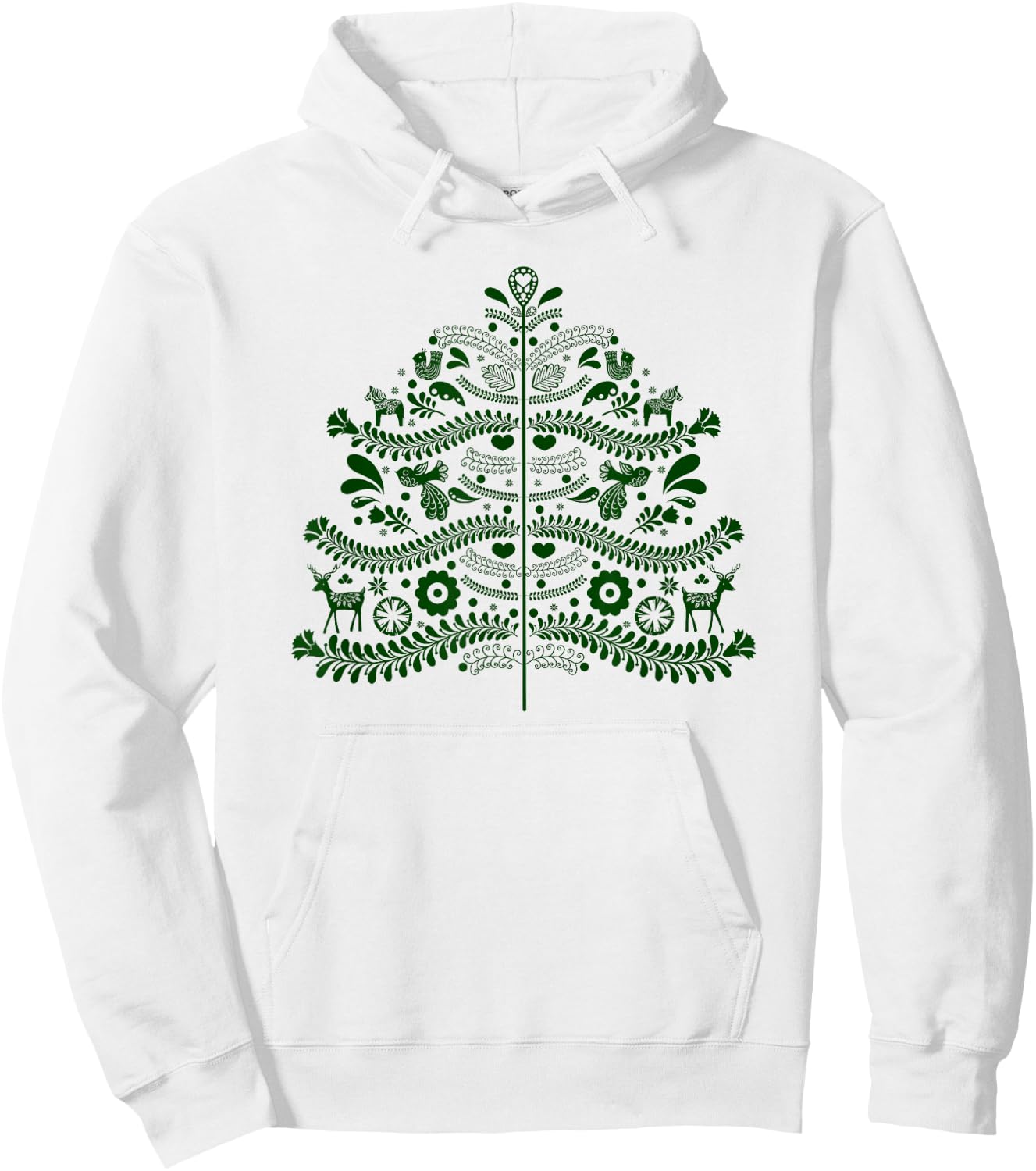 Green Scandinavian Folk Art Style Christmas Tree Design Hoodie - Hoodie | White