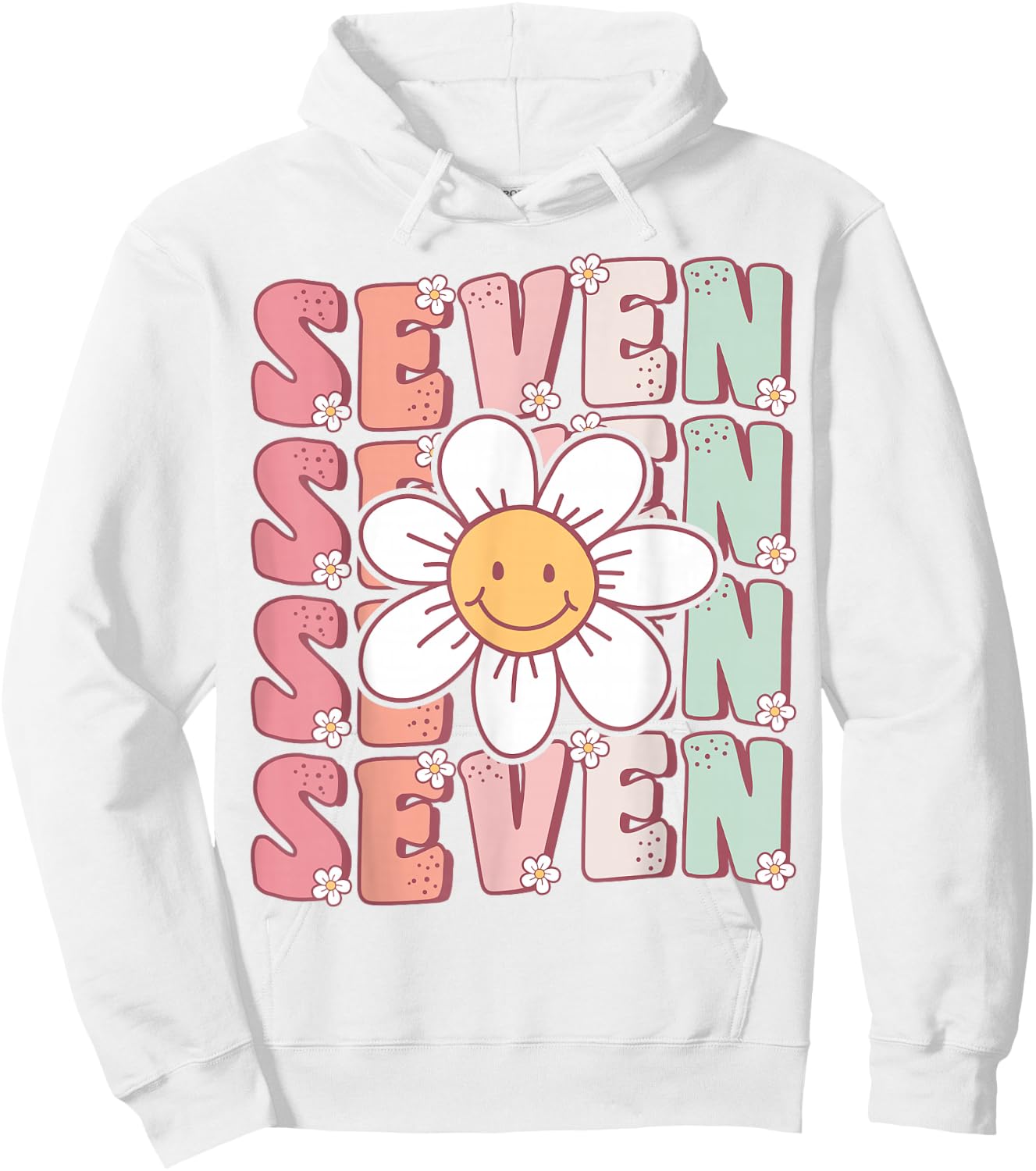 Cute Groovy 7th Birthday Party Daisy Flower Seven Year Old Hoodie - Hoodie | White