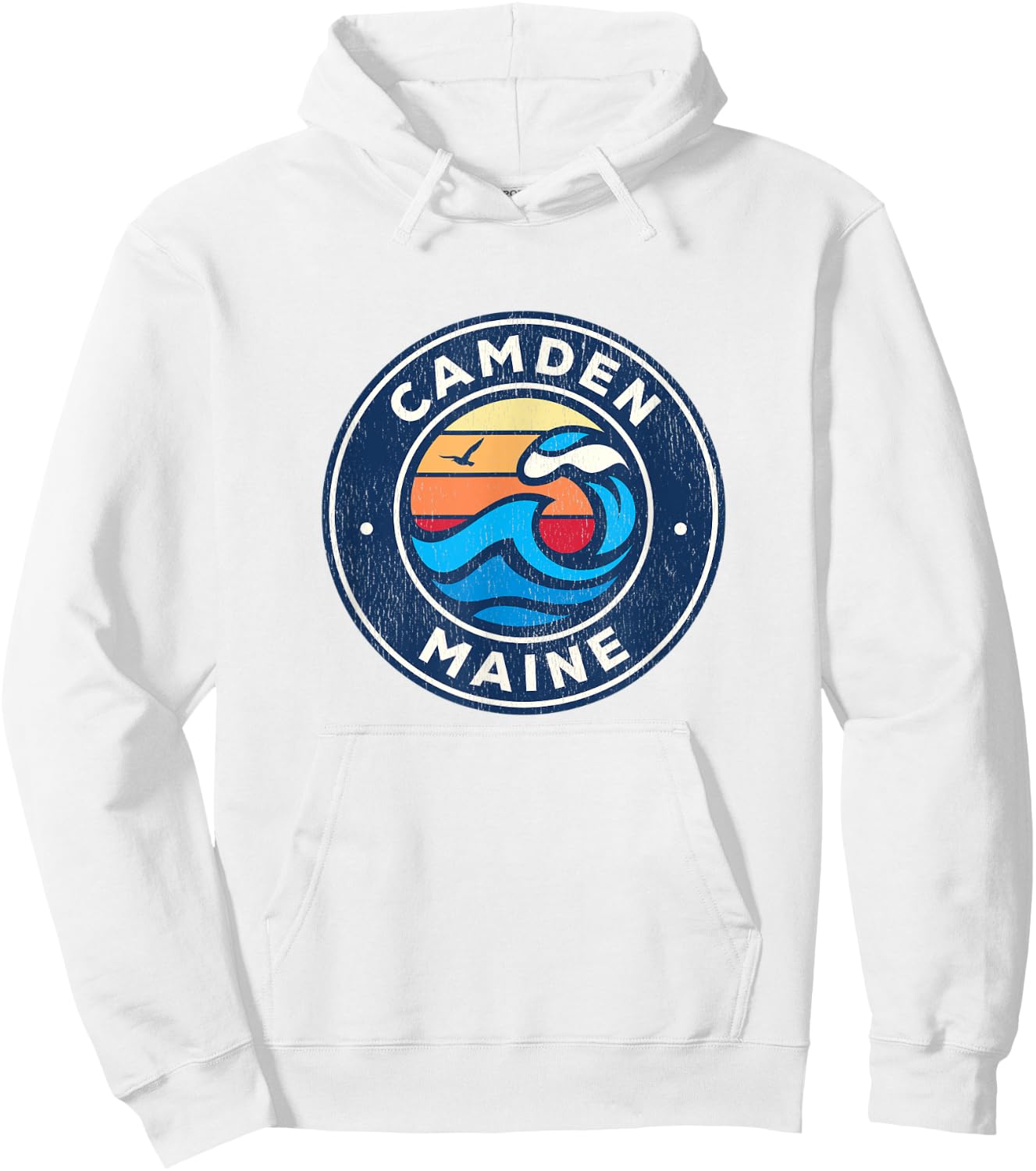 Camden Maine ME Vintage Nautical Waves Design Hoodie - Hoodie | White