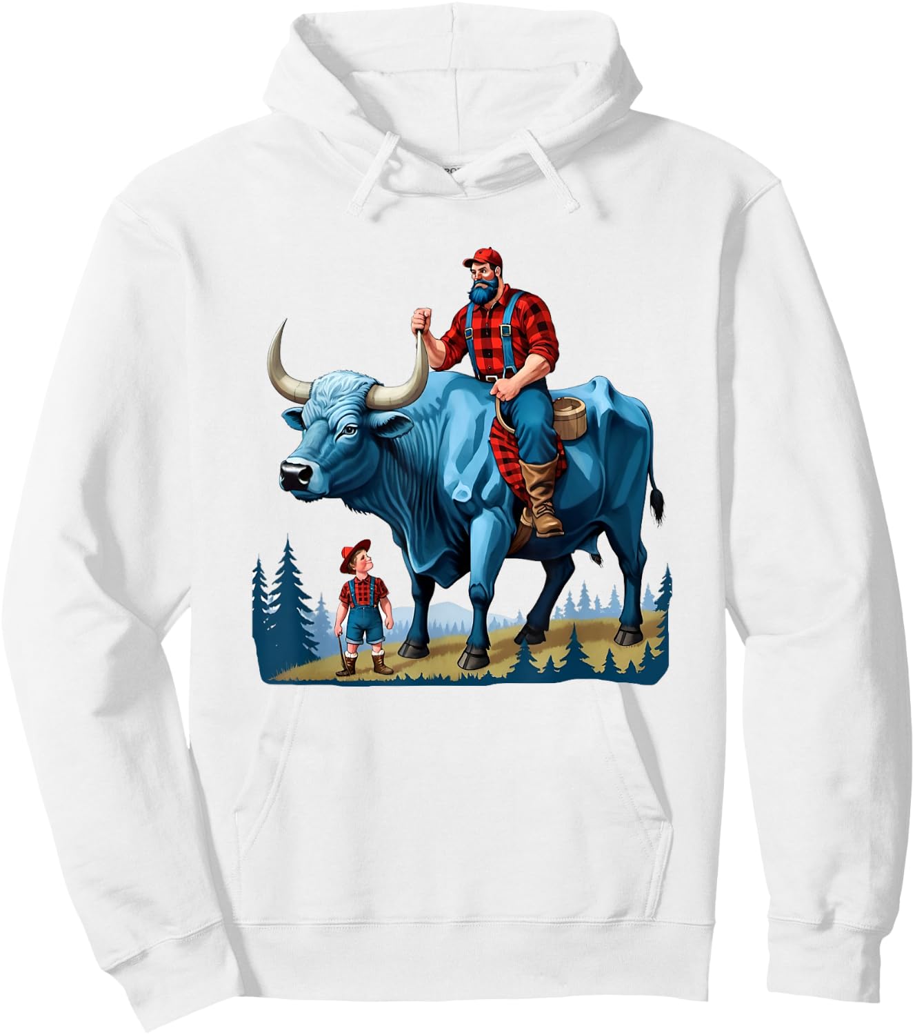 Paul Bunyan Riding Babe The Blue Ox Hoodie - Hoodie | White