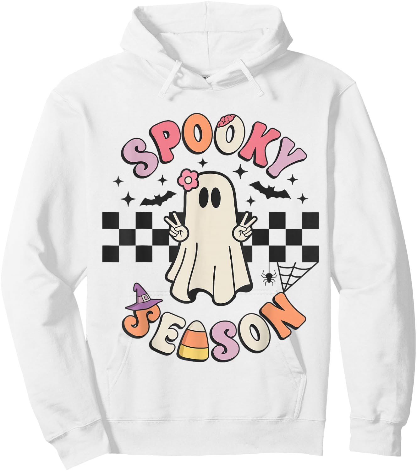 Spooky Season Retro Happy Halloween Ghost Women Toddler Girl Hoodie - Hoodie | White
