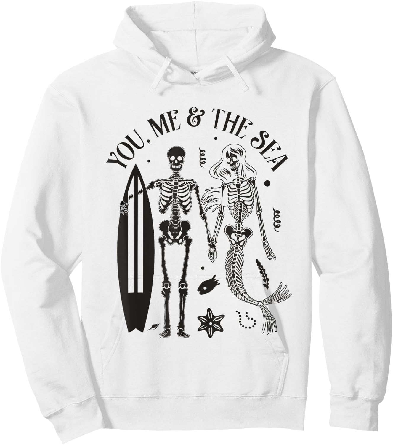 Mermaid Skeleton Couple Surfing Vintage Island Beach Surfer Women Girls Kids Hoodie - Hoodie | White
