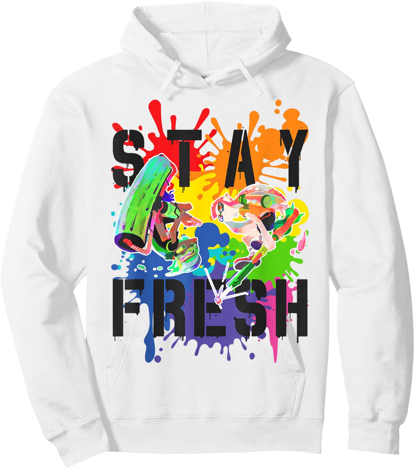 Splatoon Pride Stay Fresh Rainbow Paint Splat Graffiti Art Hoodie - Hoodie | White
