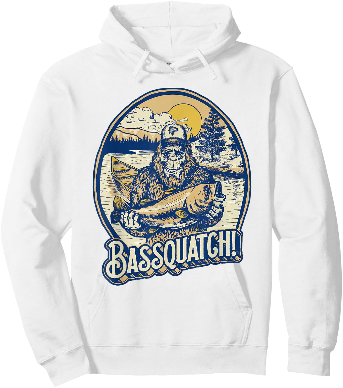 Giant Step Design Co. Bassquatch! Bass Fisherman Sasquatch Funny Bigfoot Fishing Hoodie - Hoodie | White