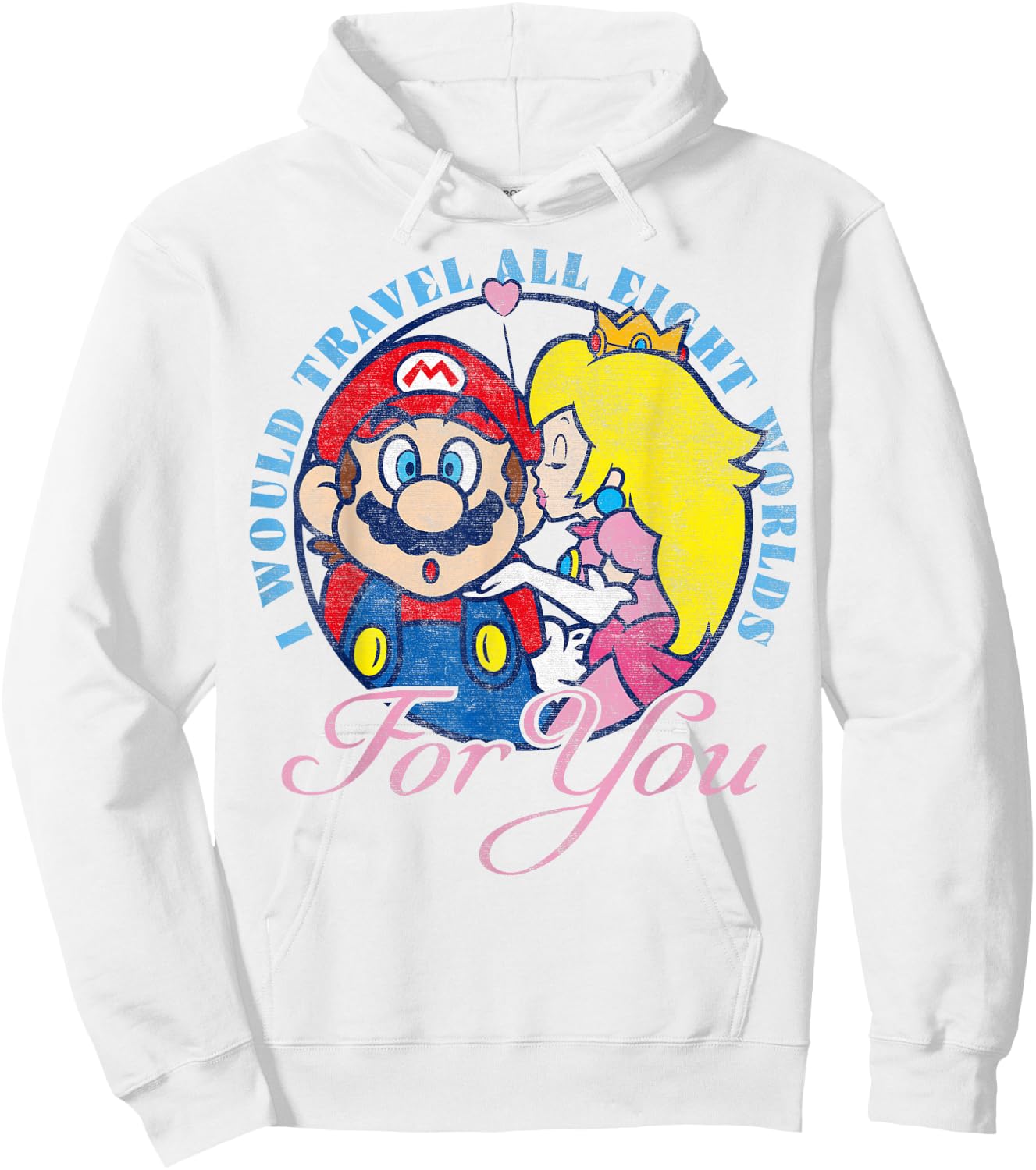 Super Mario Peach & Mario Eight Worlds For You Hoodie - Hoodie | White