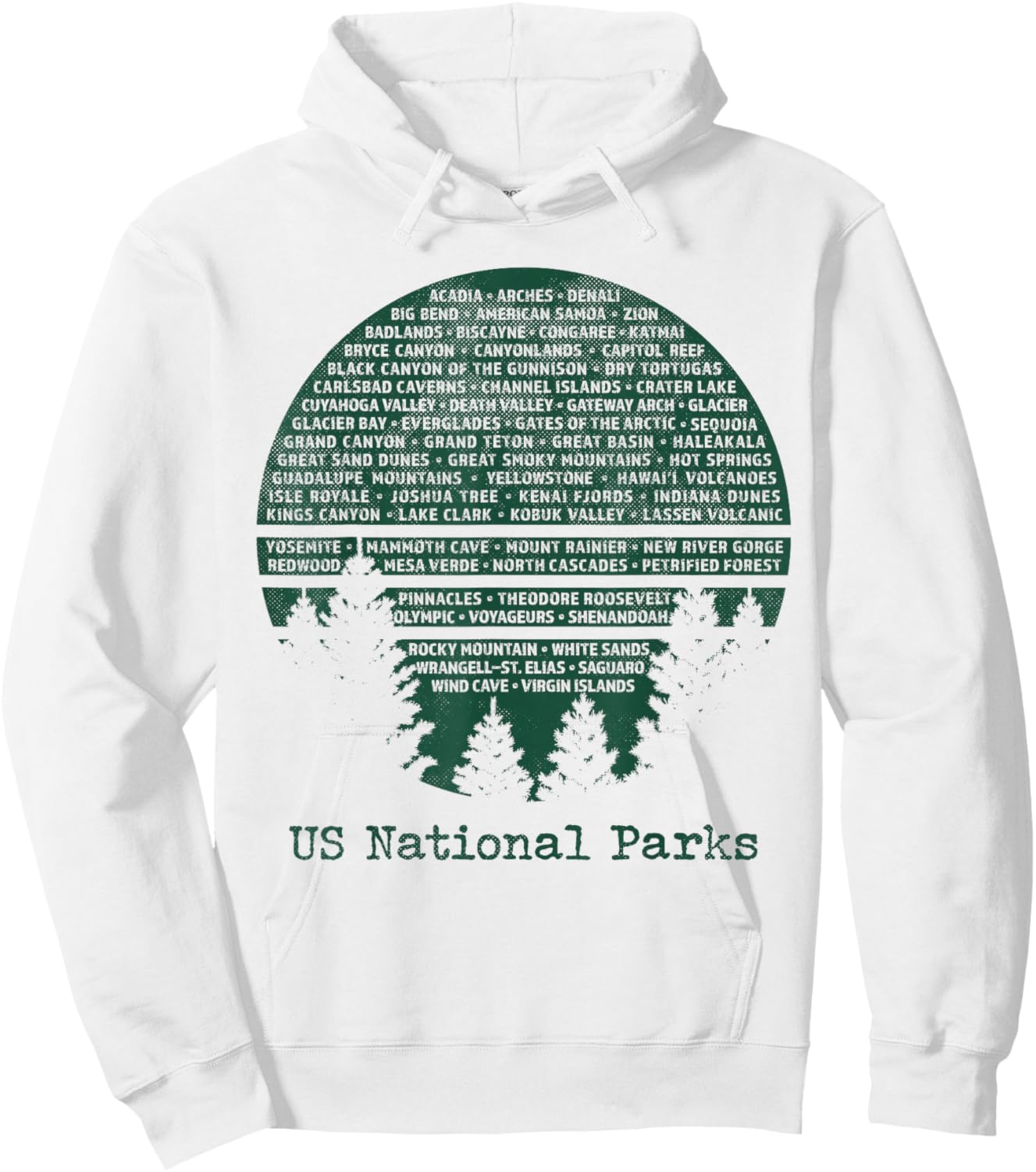 National Parks List USA Word Art Cloud Trees Camping Hiking Hoodie - Hoodie | White