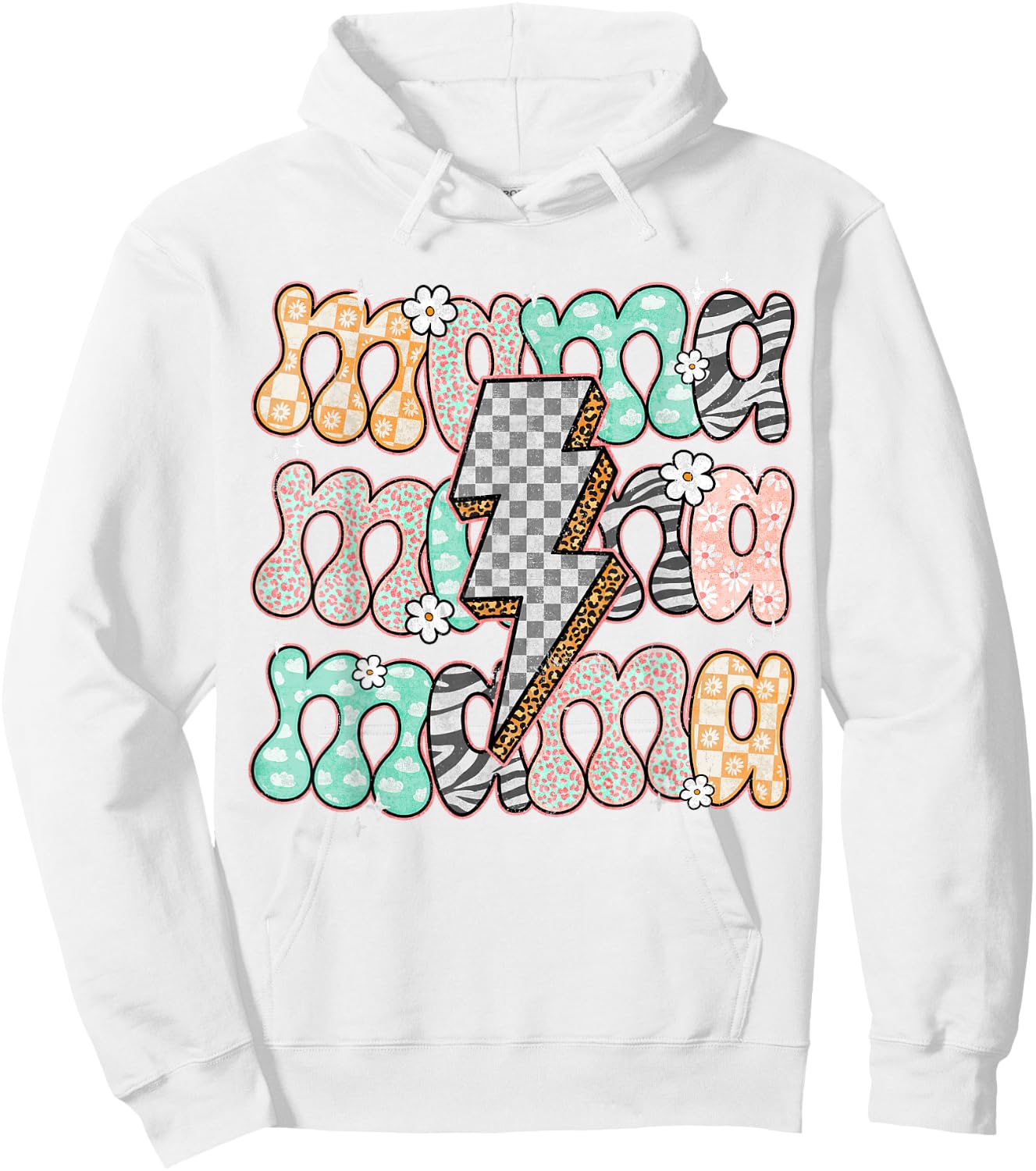 Mama Floral Groovy Mom Life Leopard Mommy Bolt Lightning Hoodie - Hoodie | White