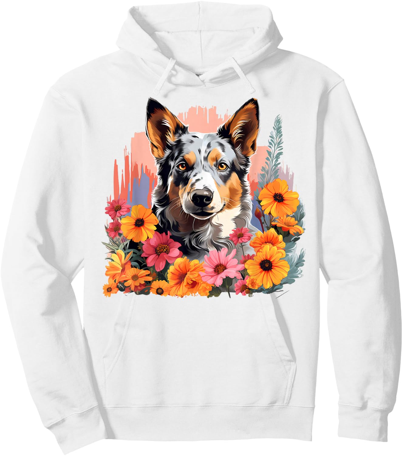 Cute Blue Heeler Spring Flower Garden Australian Cattle Dog Hoodie - Hoodie | White
