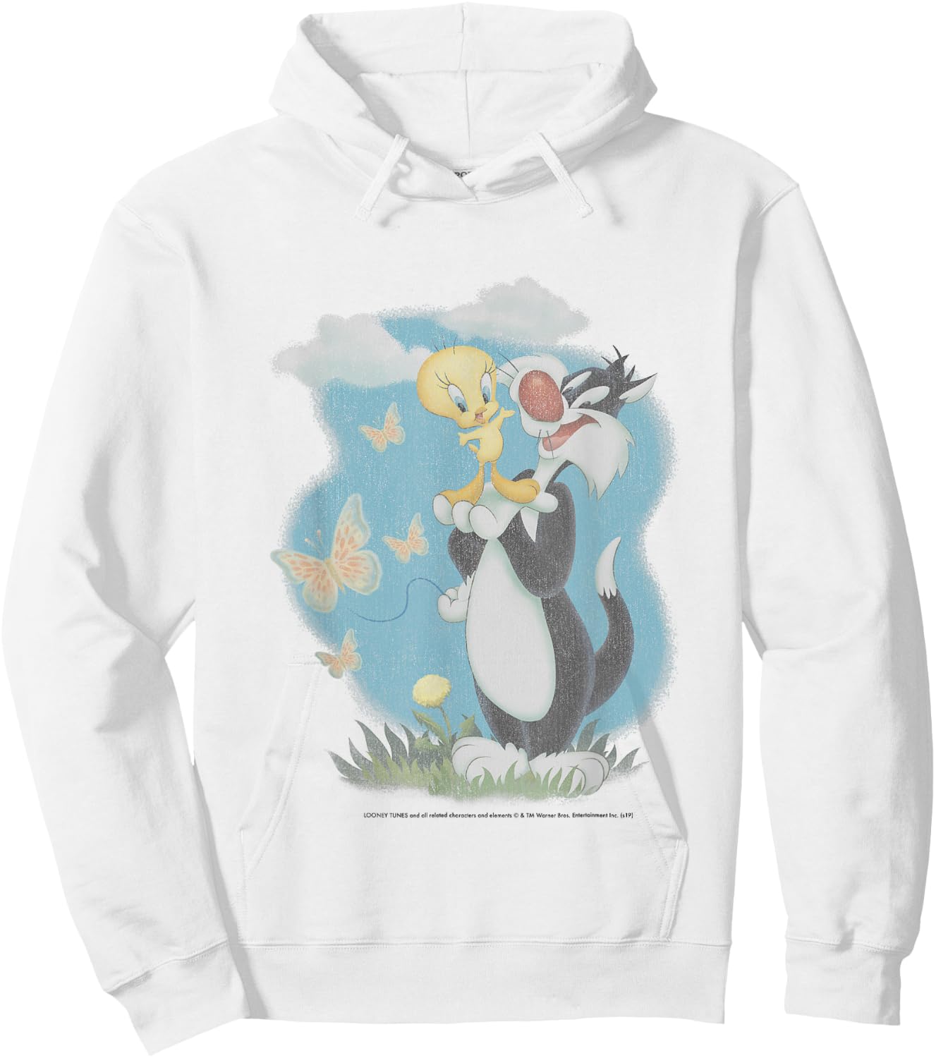 Looney Tunes Sylvester And Tweety Bird Butterfly Portrait Hoodie - Hoodie | White