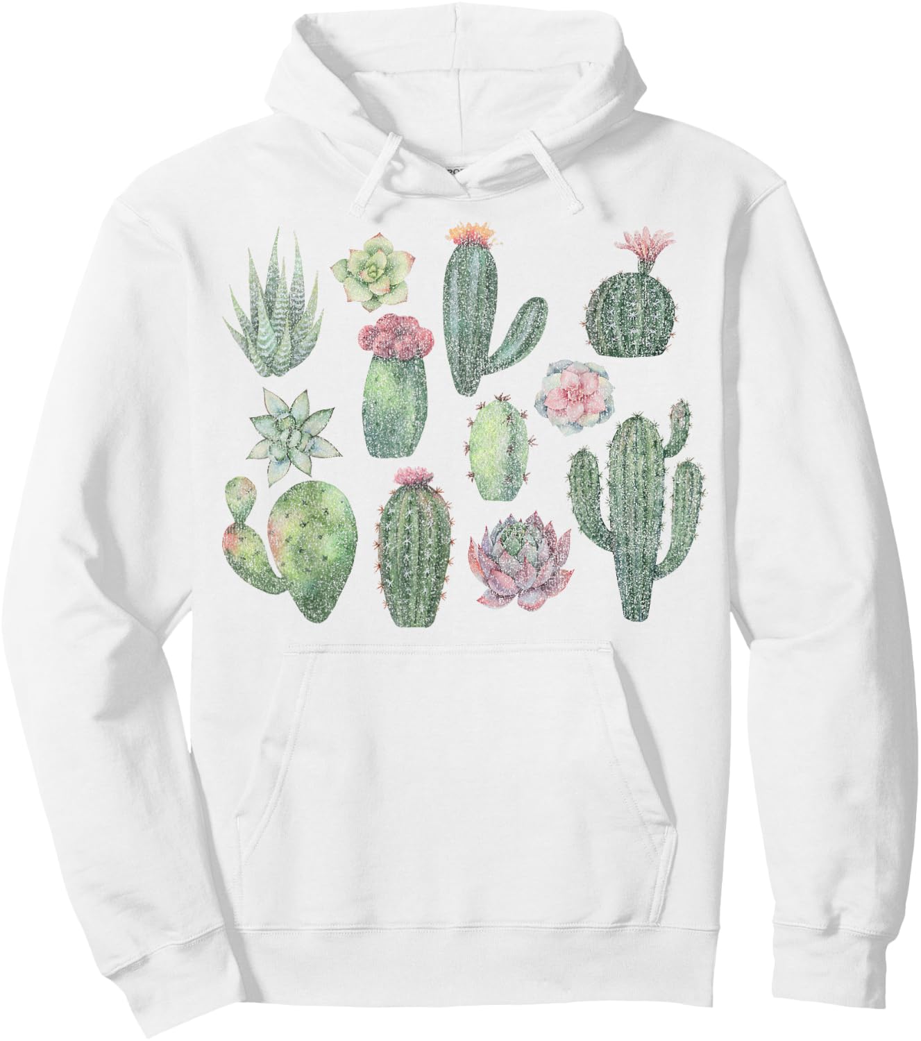 Trendy Watercolor Succulents Grid Hoodie - Hoodie | White