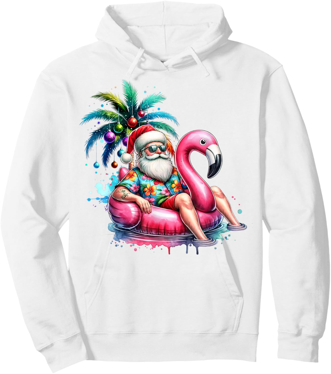 Hawaiian Shirt Santa Flamingo Palm Tree Christmas in July Hoodie - Hoodie | White