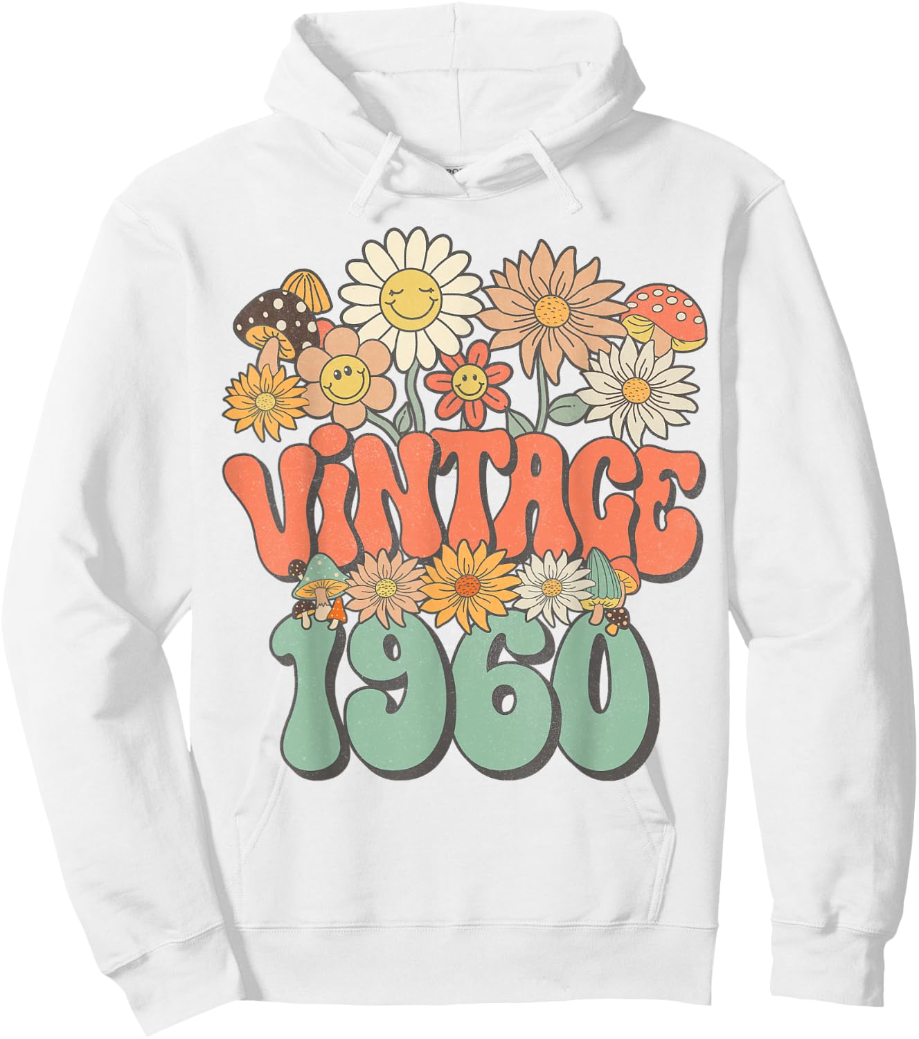 Vintage 1960 Floral Hippie Groovy Daisy Flower 65th Birthday Hoodie - Hoodie | White