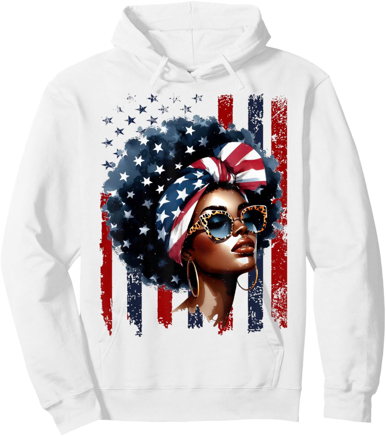 4th of July Black African American Women Afro Patriotic Hoodie - Hoodie | White