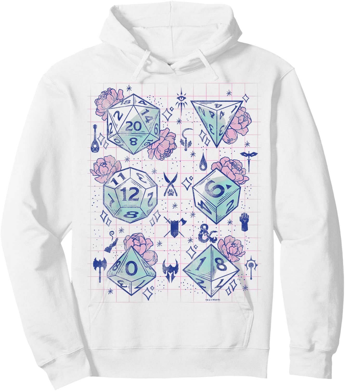 Dungeons & Dragons Floral Dice Grid Hoodie - Hoodie | White