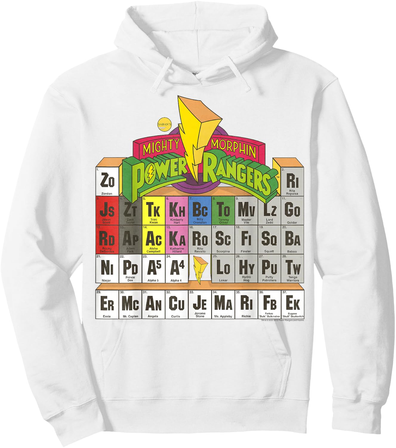 Power Rangers Vintage Colour Periodic Table Hoodie - Hoodie | White