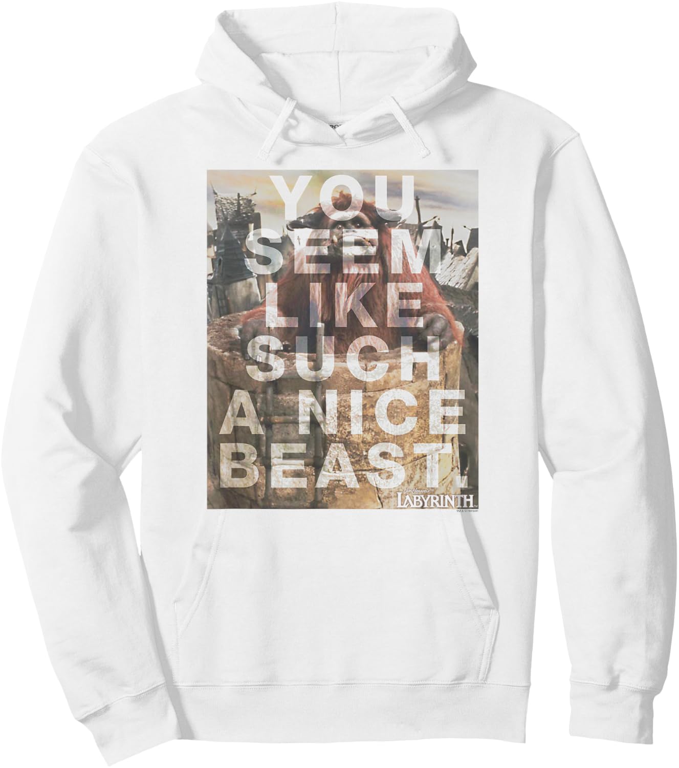 Labyrinth Official Licensed Grey Nice Beast , -Adults, Short Sleeve, Small Hoodie - Hoodie | White