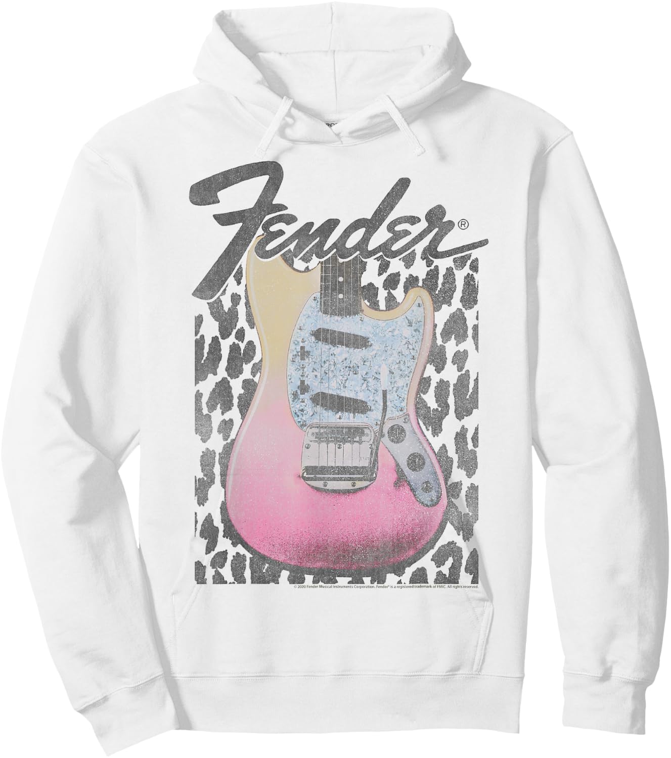 Fender Grunge Cheetah Print Electric Guitar Small Hoodie - Hoodie | White