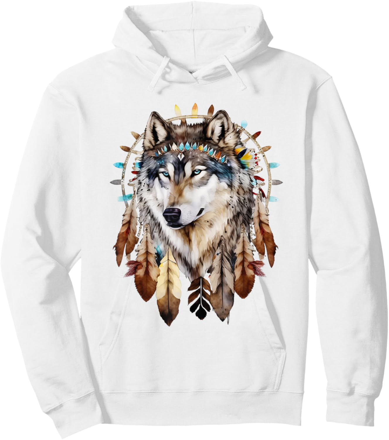 Native American Boho Dreamcatcher Tribe Wolf Hoodie - Hoodie | White