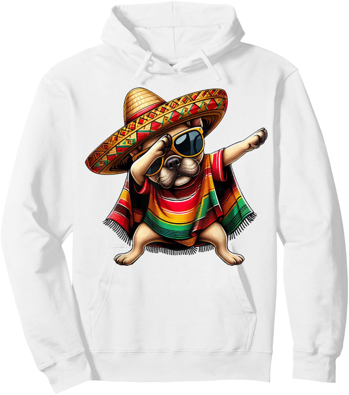 Dabbing Frenchie Dog Sombrero Mexican Poncho Cinco De Mayo Men Women Girls Kids Hoodie - Hoodie | White