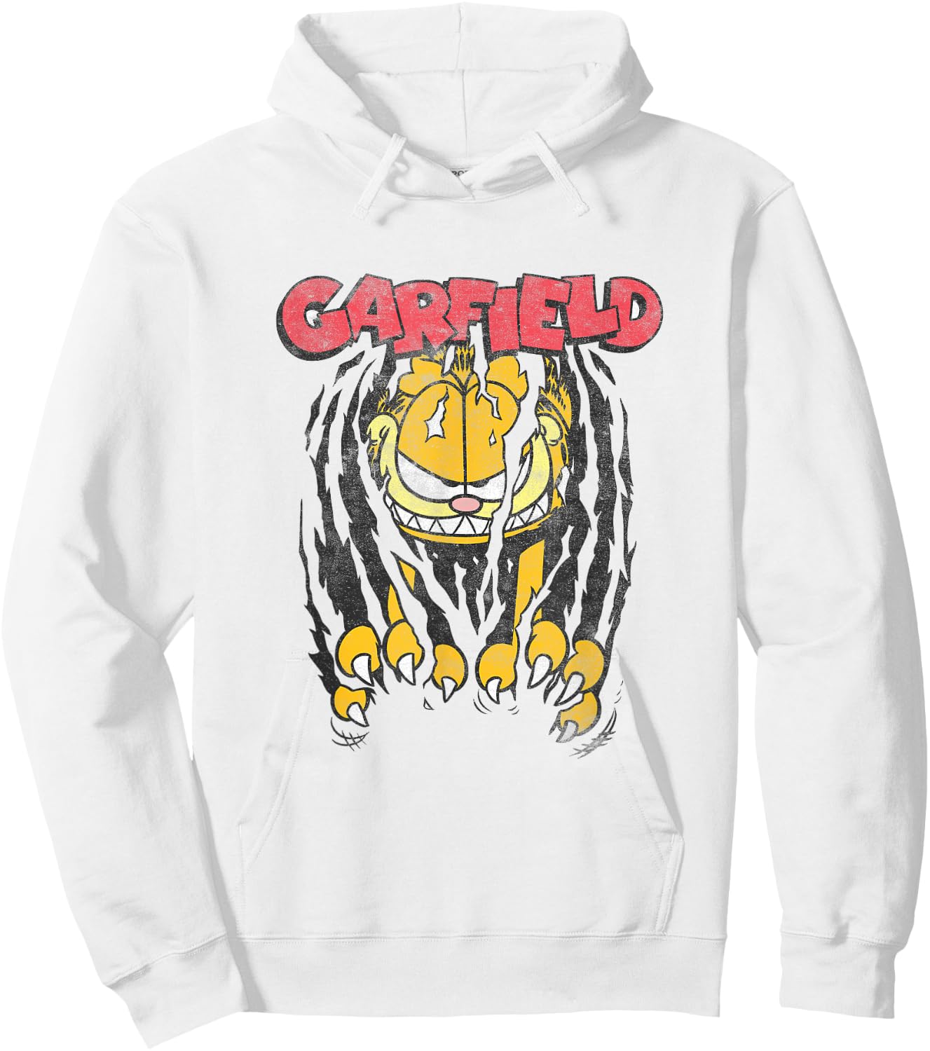 Garfield Vintage Classic Comic Cat Scratch Menacing Face Hoodie - Hoodie | White