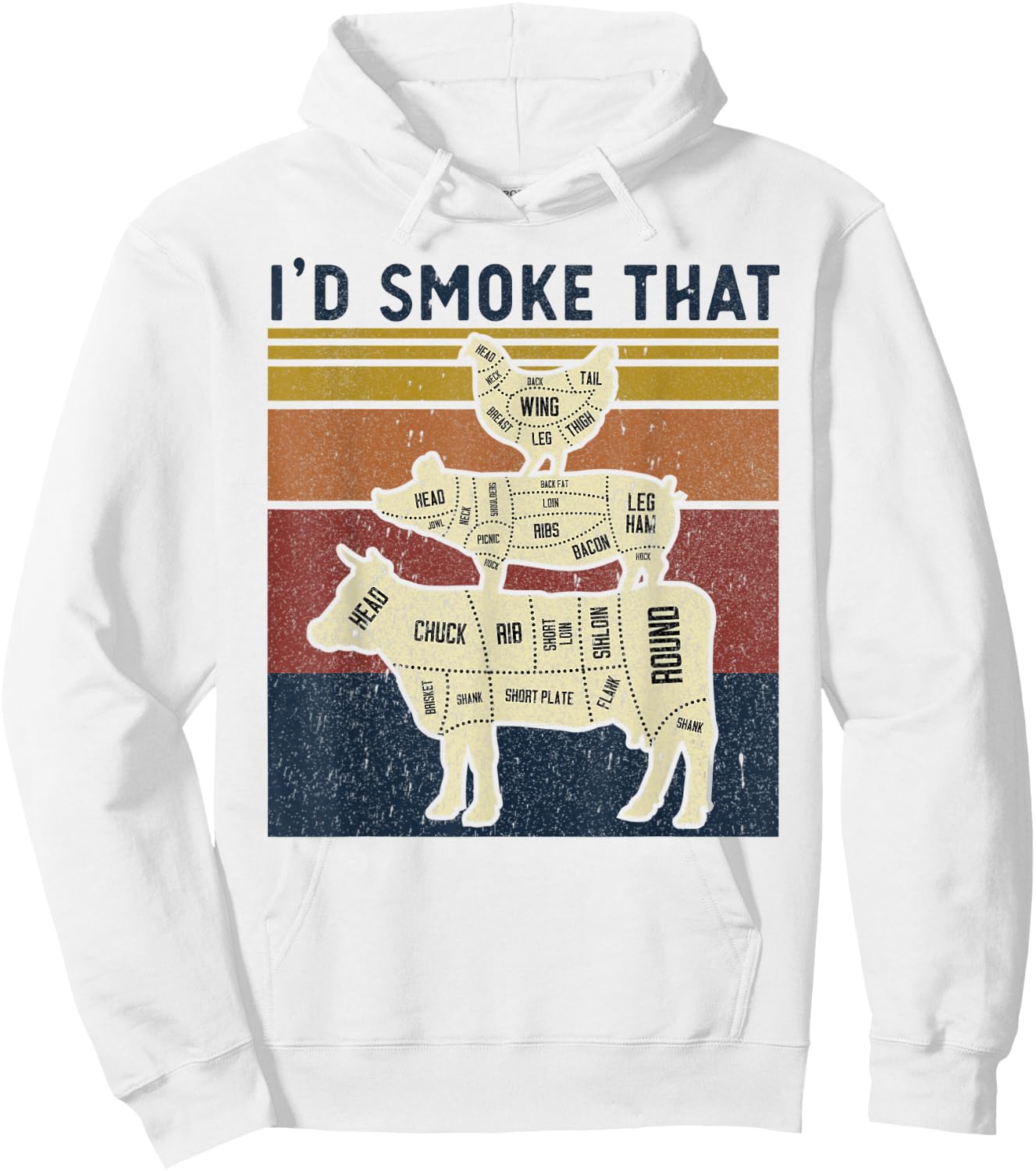 I'd Smoke That Beef Pork Chicken Butcher Cut Funny Grilling Hoodie - Hoodie | White
