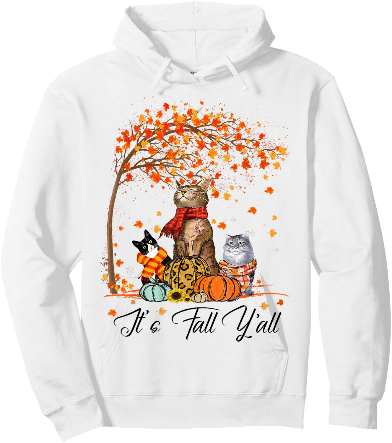 Cat It’s Fall Y’all Pumpkins Autumn Halloween Cat Fall Gifts Hoodie - Hoodie | White