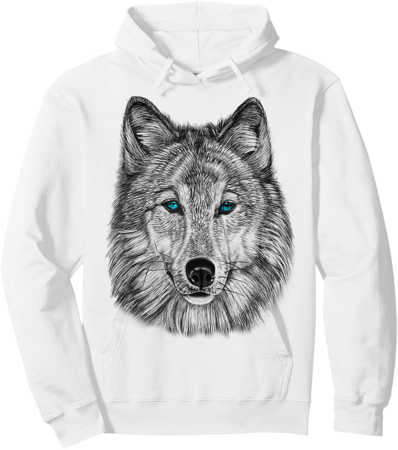 Fearless Eye of The Wolf Face Print Black and White Graphic Hoodie - Hoodie | White