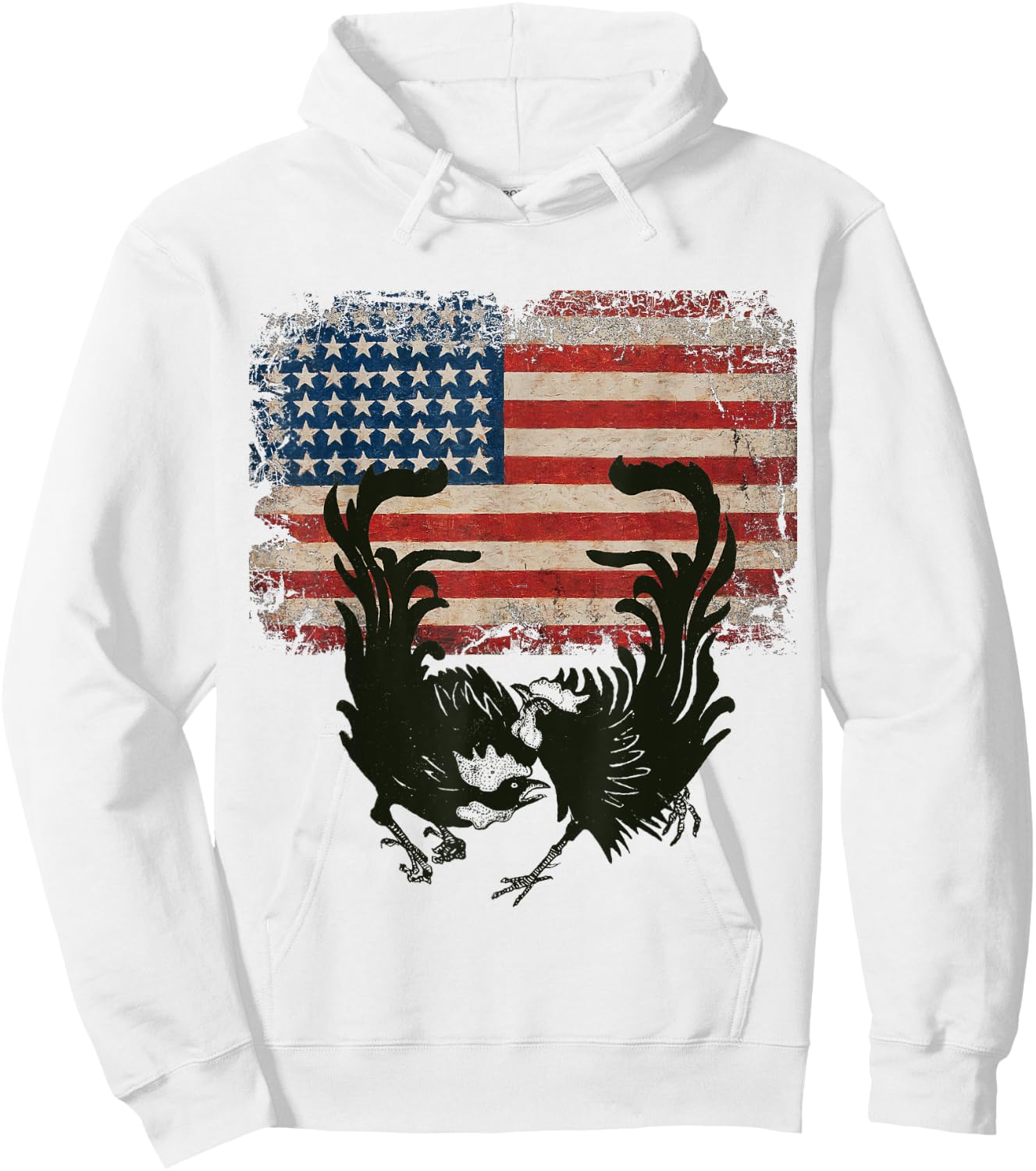 Vintage US Flag Fight Cock Fighting Game Fowl American flag Men Hoodie - Hoodie | White